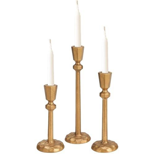 Denique Iron Taper Candle Holder Set of 3, Antique Brass Decorative Candle Stand, Tapered Iron Candlestick Holders for Wedding, Dining Table, Home Decoration | Amazon (US)