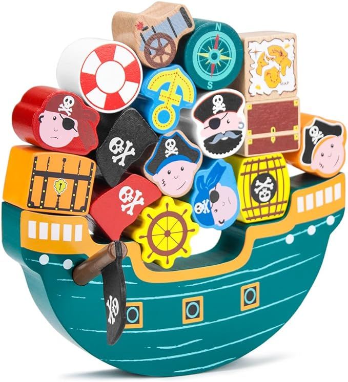 Amazon.com: Blockbeard's Balance Boat, 18 Pieces - Cute Pirate Balancing Boat Games for Kids - St... | Amazon (US)