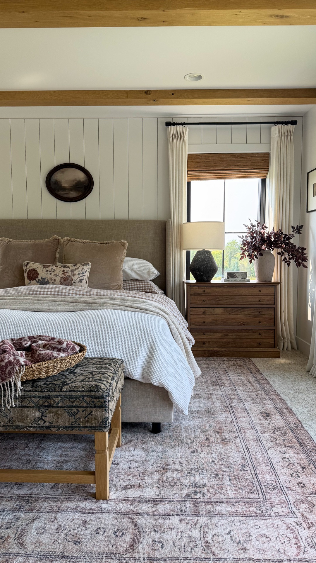 Adding warmth and character to the ceiling completely changed the feel of our bedroom and made the whole space feel so much cozier!! A few staple pieces helped pull everything together too! We’ve had our @wayfair bed from the beginning and still love how timeless and versatile it is. And this rug will always be a favorite! (It has the perfect tones)

Ps. I’ve been on the hunt for an oversized nightstand with closed storage and had to try this beautiful wood tone one in here. Now I can’t decide! Stick with the black nightstand OR go for the closed-storage wood dresser?

#wayfair #WayfairPartner #ad