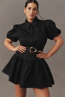 Aureta x Anthropologie Studio Puff-Sleeve Belted Mini Dress | Anthropologie (US)