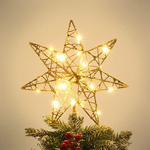 PHITRIC Christmas Star Tree Topper, 10 Inches Lighted Tree Star Topper, Gold Christmas Tree Star ... | Amazon (US)