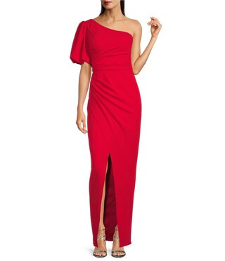 Stretch Crepe One Shoulder Side Ruched Gown | Dillard's