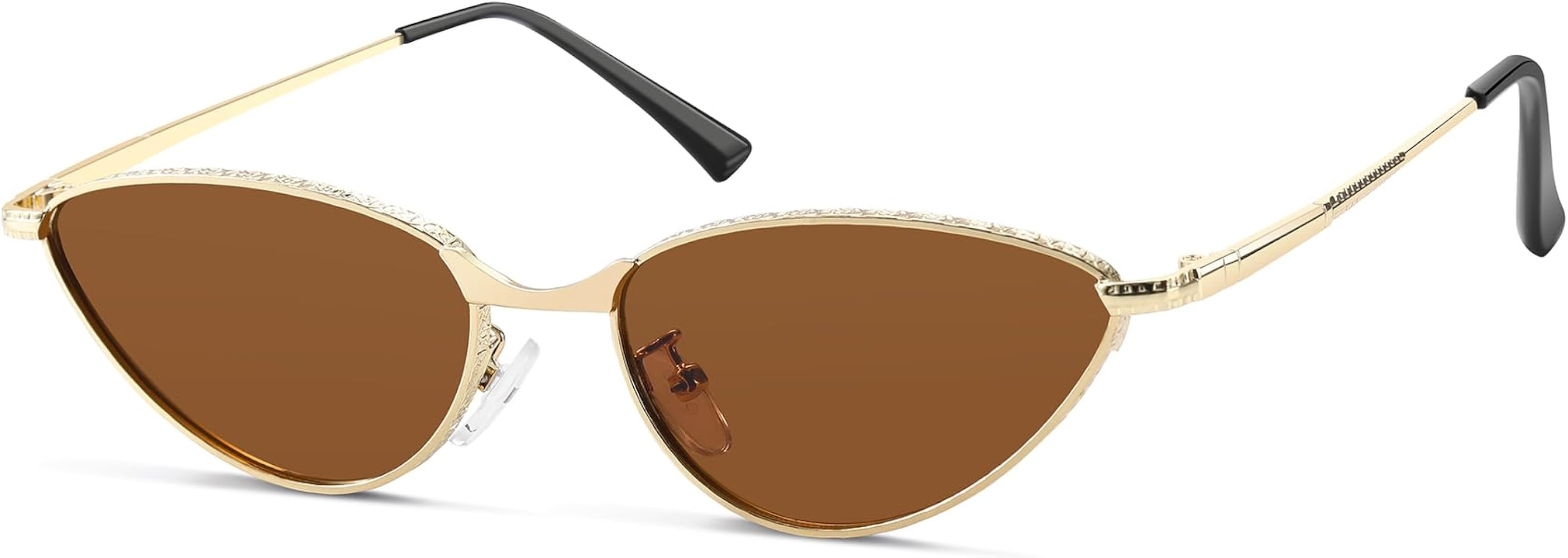 A LONG Trendy Oval Cat Eye Sunglasses for Women 90s Retro Small Chic Cateye Sun Glasses Metal Fra... | Amazon (US)