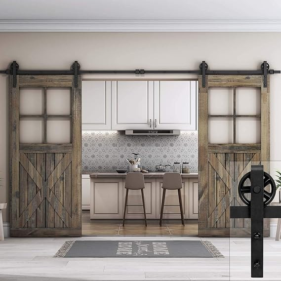 EaseLife 12 FT Double Door Heavy Duty Big Wheel Sliding Barn Door Hardware Track Kit - Ultra Hard... | Amazon (US)