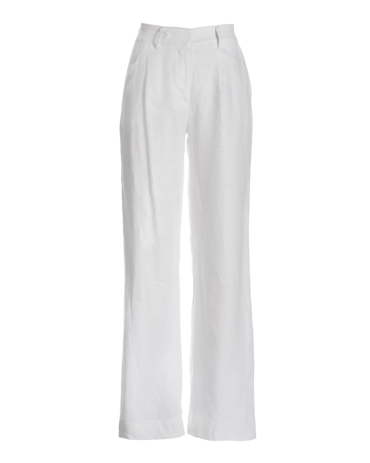 Malibu Polished Linen Wide Leg Trouser Pant - White | Boston Proper | Boston Proper