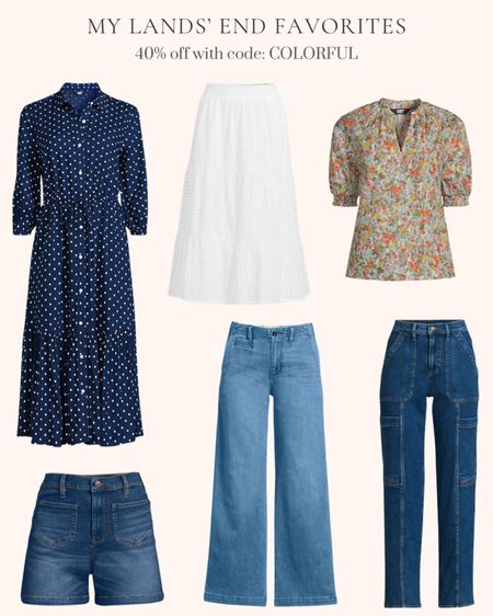 My Lands’ End favorites are 40% off with the code: COLORFUL. Spring outfit. Jeans. Travel outfit. Date night outfit. Cotton poplin top. Front patch pocket high rise jean shorts. Poplin elastic waist tiered midi dress. Wide leg mid rise ankle jeans. High rise utility cargo ankle jeans. Rayon midi shirt dress  

#LTKmidsize #LTKover40 #LTKsalealert