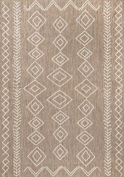 Light Brown Moroccan Diamonds Indoor/Outdoor 5' 3" x 7' 6" Area Rug | Rugs USA