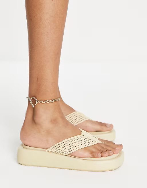 ASOS DESIGN Fonda chunky woven toe thong sandals in natural | ASOS (Global)