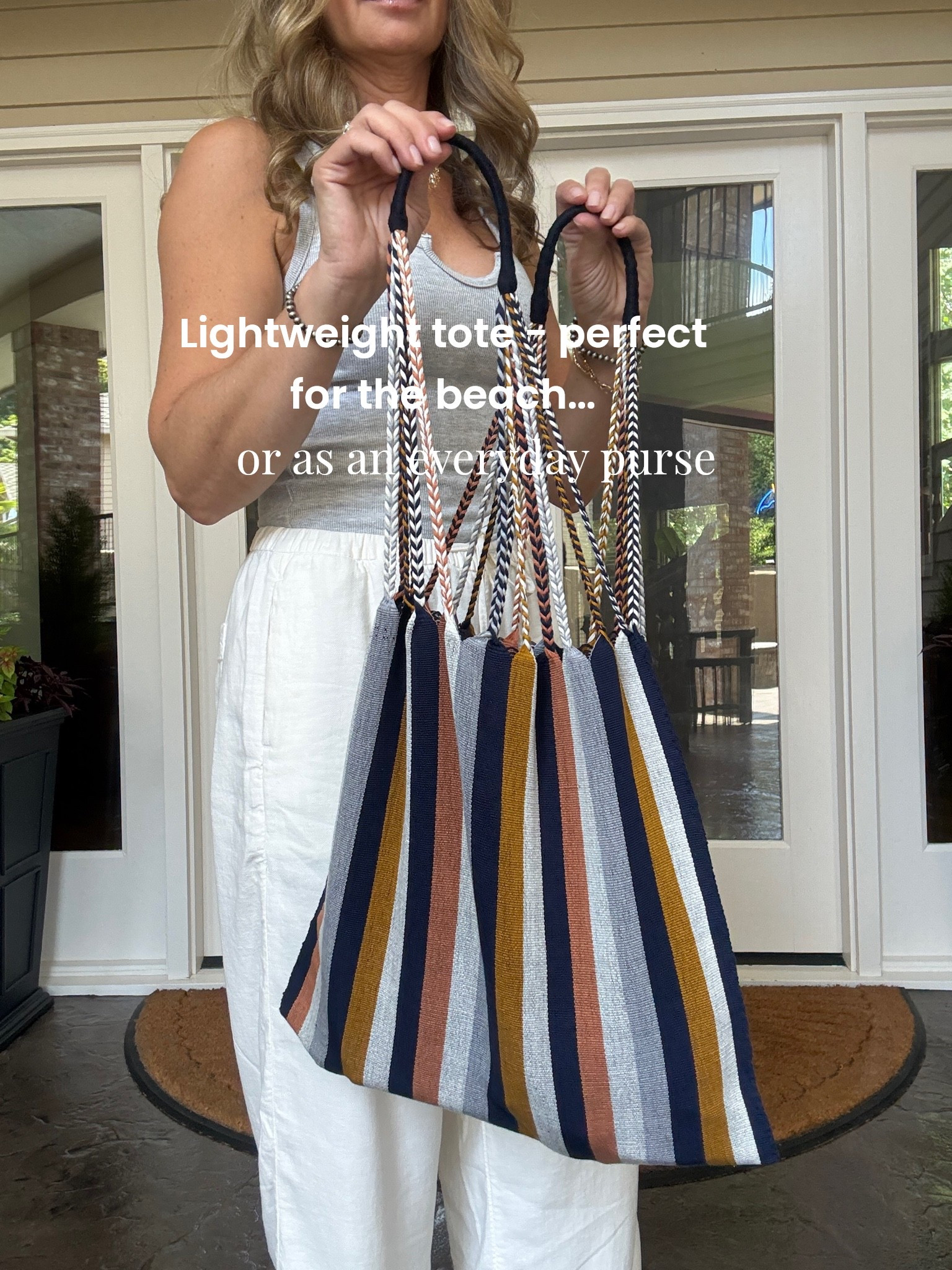 A versatile and lightweight tote…that can be used as an everyday purse. Handwoven with a mission to create opportunities for indigenous artisans around the world. 100% cotton. Comes is several color options. Showing the blue multi stripe.

#LTKootd #LTKSeasonal #LTKSaleAlert