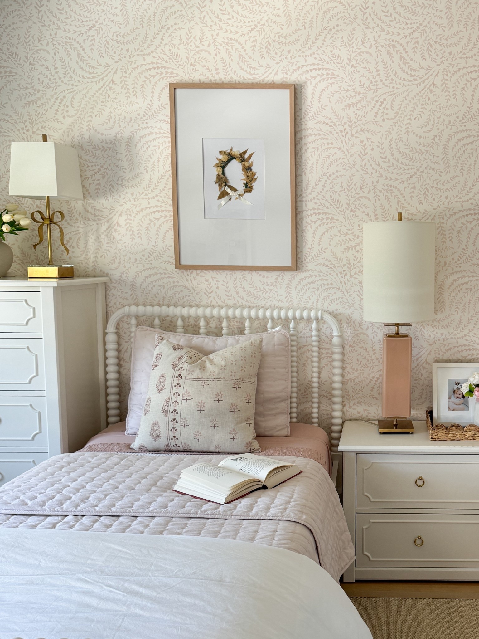 Blush pink + ivory perfection 🤍🌸
My other daughter’s room features the sweetest mix of blush pink, ivory, block-print patterns, and woven textures—classic but still playful. Her Serena &amp; Lily wallpaper (Pink Sand/White colorway) is on sale right now, and her timeless sisal rug is an Amazon limited-time deal. Such a great moment to snag these pieces!

Linked exact sources and a few look-for-less bedding options to create this cozy, elevated look without the splurge.