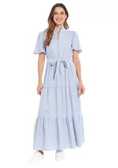 Women's Ruffle Neck Tiered Maxi Dress with Sash | Belk