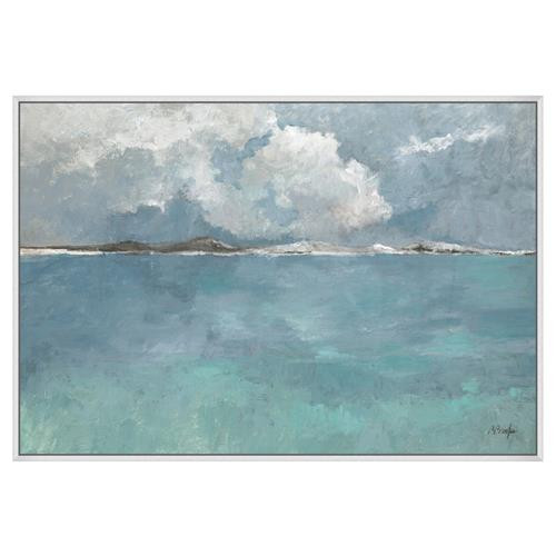 Thomas Coastal Beach Blue Seascape Silver Frame Painting | Kathy Kuo Home