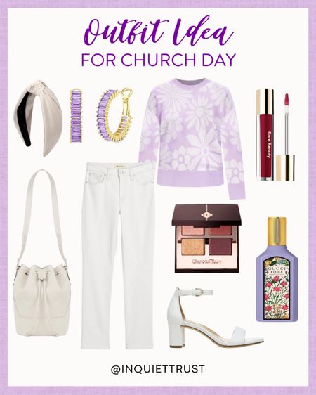 Look cute in this pastel purple floral sweater top and white pants. Add on a bucket bag and heels! Perfect for a church day or a brunch date outfit!
#springfashion #modestlook #outfitidea #capsulewardrobe

#LTKShoeCrush #LTKStyleTip #LTKBeauty