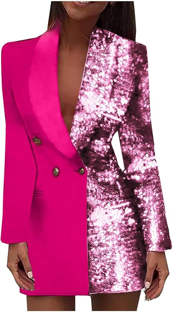 Womens Sequins Blazer Dress Fashion Sparkly Long Sleeve Button Up Business Casual Party Work Offi... | Amazon (US)