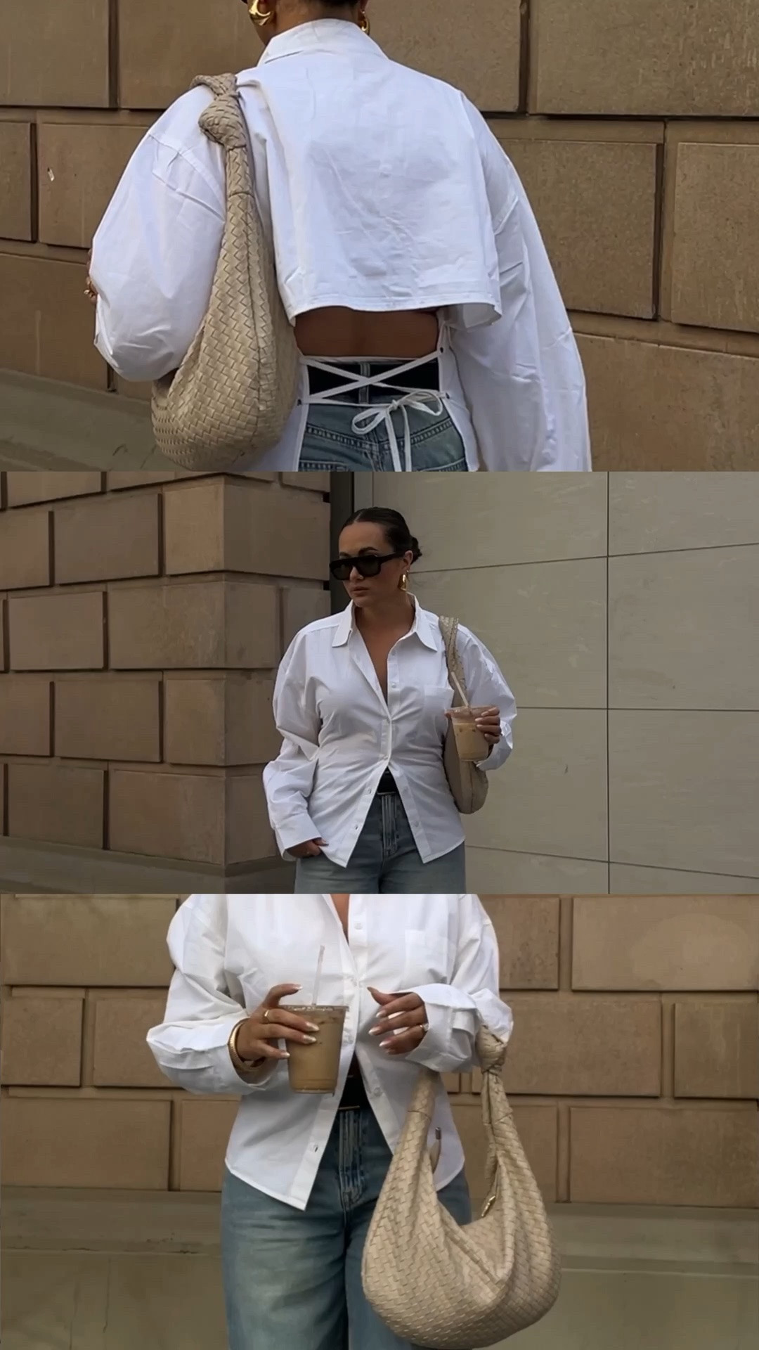 Neutral chic jeans outfit for spring styled with white kitten heels and a white button down - love the tie details on the back of this top!

#LTKootd #LTKSeasonal