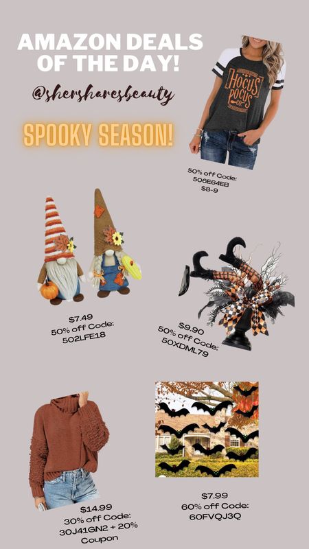 Spooky Season & Fall Goodies! Halloween shirts and decor. Cute fall knomes, bat yard decor, hocus pocus shirt, fall sweater, Halloween witch legs! 

#LTKHalloween #LTKhome #LTKSeasonal