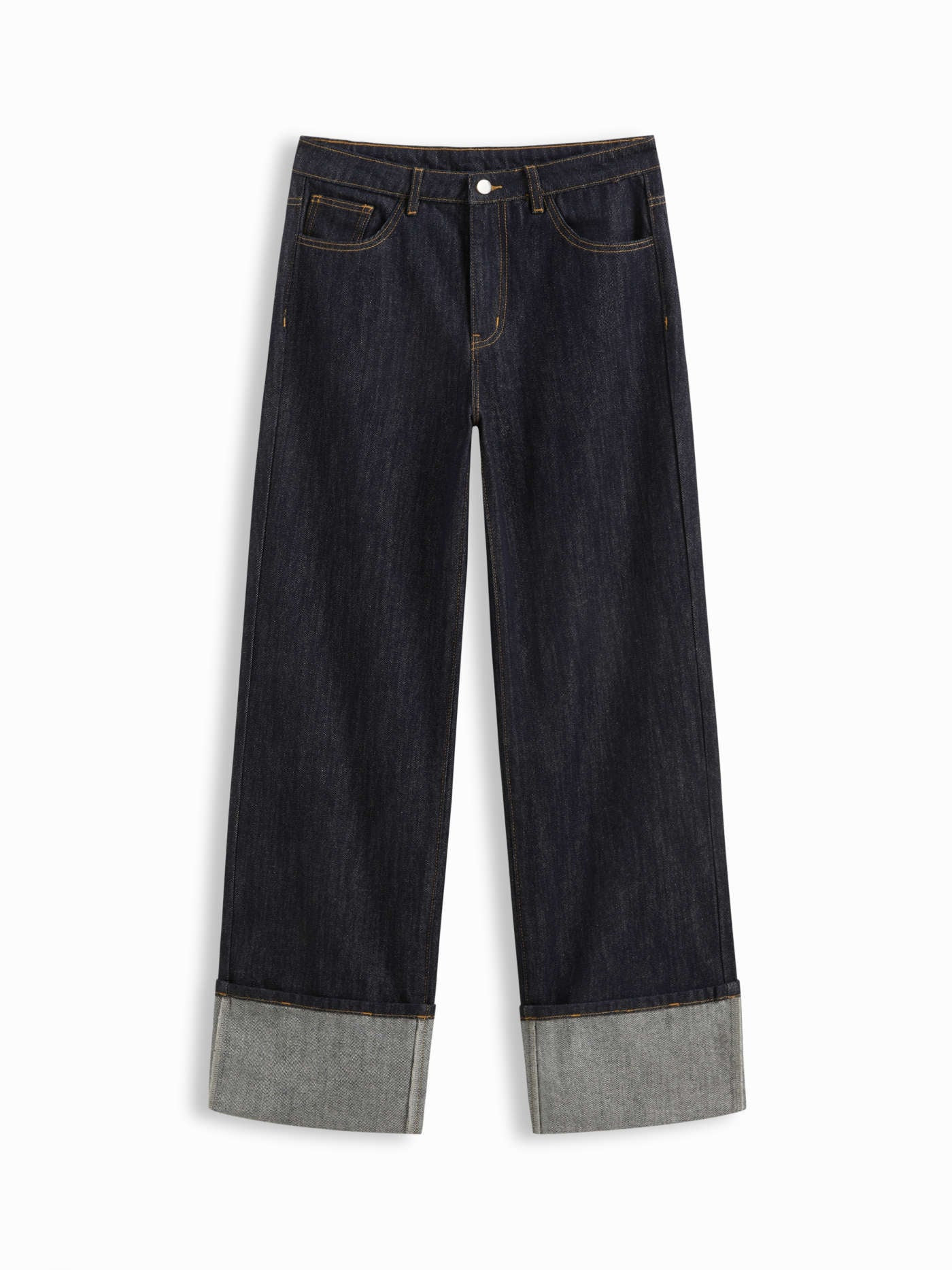 Denim Mid-Rise  Straight Leg w/ Foldover Cuff  For Daily Casual | Cider