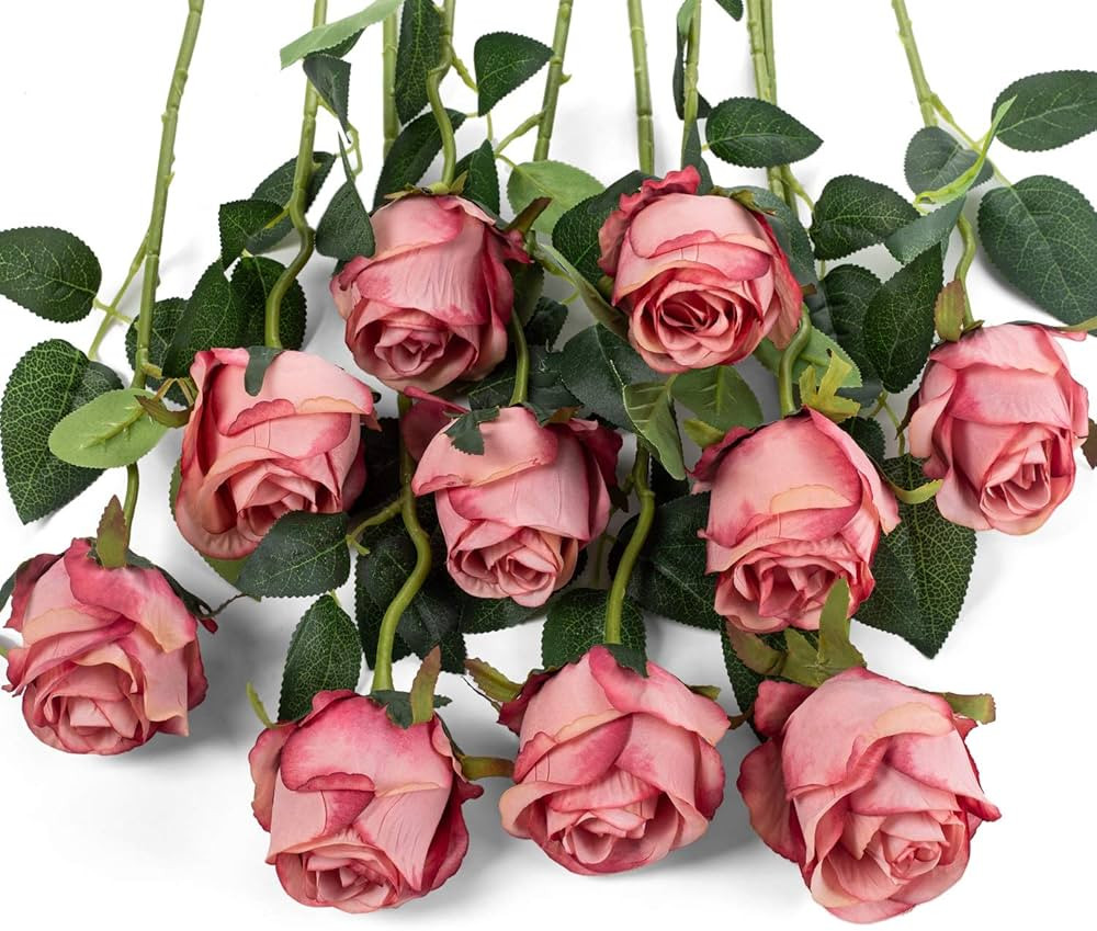 Flojery 10pcs Artificial Rose Flowers Long Stem Fake Silk Roses for DIY Wedding Bouquet Table Cen... | Amazon (US)