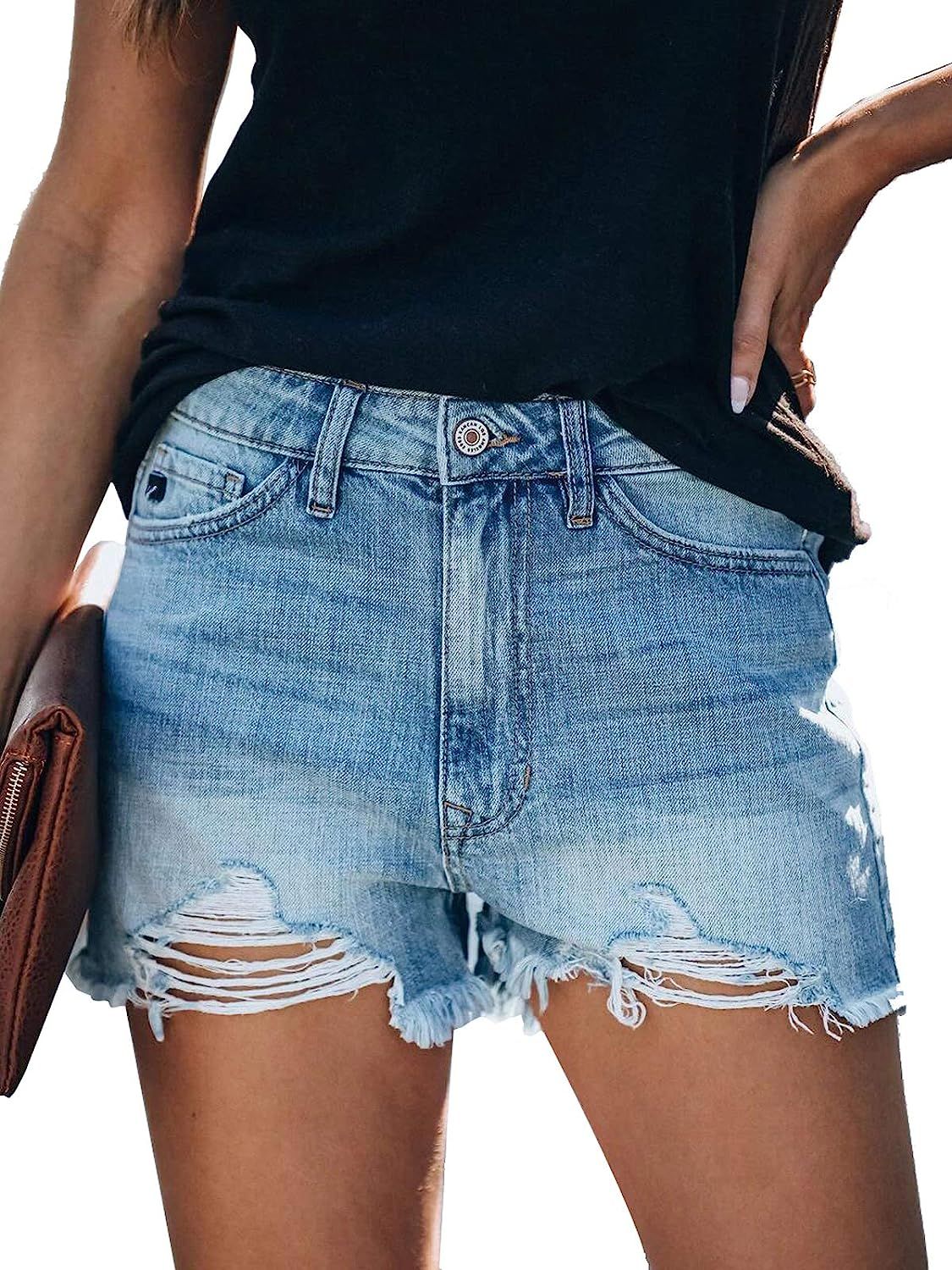 Govc Womens Summer Casual High Rise Ripped Frayed Raw Stretchy Denim Jean Shorts | Amazon (US)