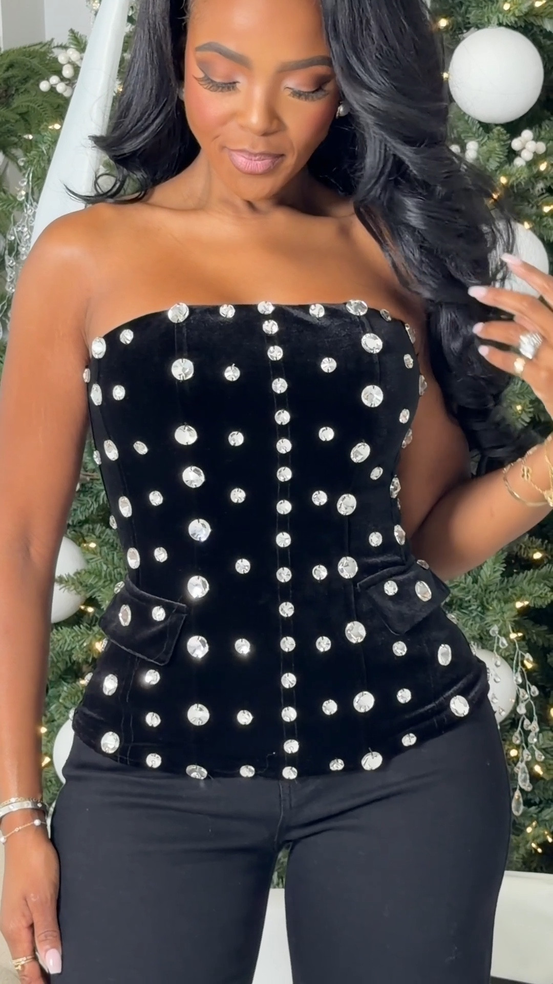 ✨ Holiday Glam Outfit | Pearl-Embellished Top Look  

Elegant, festive, and effortlessly chic — this pearl-embellished velvet top paired with tailored black pants is the perfect holiday-ready look. It’s classic with a twist, made for parties, celebrations, or any night that deserves sparkle.  

📏 Sizing: Wearing size small in top and pants; both run true to size.  

#LTKHolidayStyle #HolidayOutfitInspo #ChicPartyLook  

Holiday outfit ideas, pearl embellished top, elegant holiday style, festive outfit inspiration, black velvet look, affordable holiday fashion, chic Christmas outfit ideas, winter party fashion.  

Follow me on Instagram and YouTube @kirasfashionfinds

#LTKPetite #LTKFindsUnder100 #LTKHoliday