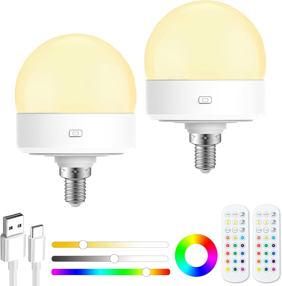 Rechargeable Light Bulbs With Remote - E12 Battery Operated Light Bulb No Electricity, Detachable... | Amazon (US)