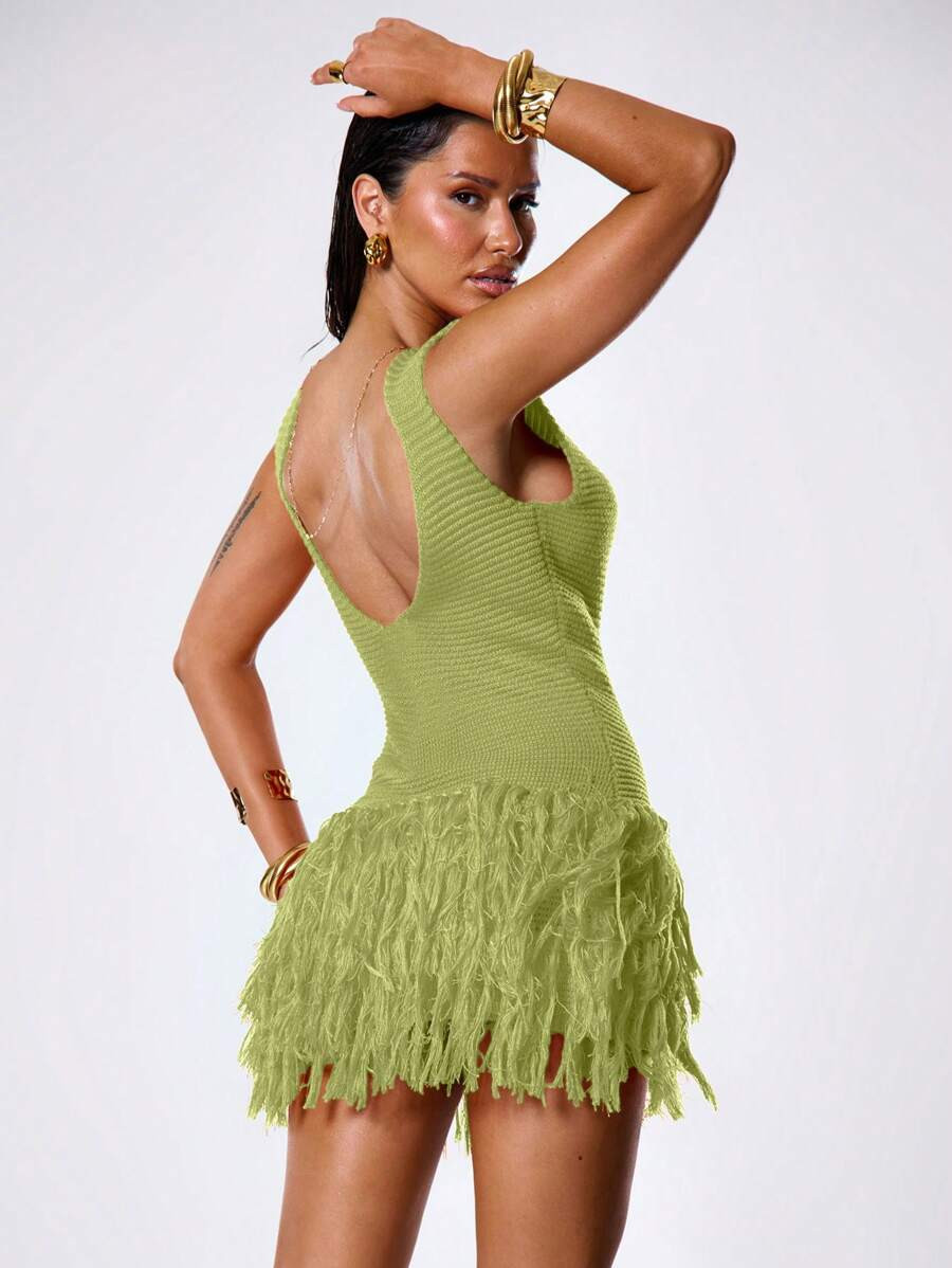 MUSERA Tassel Hem Crochet Knit Mini Dress Vacation Summer | SHEIN