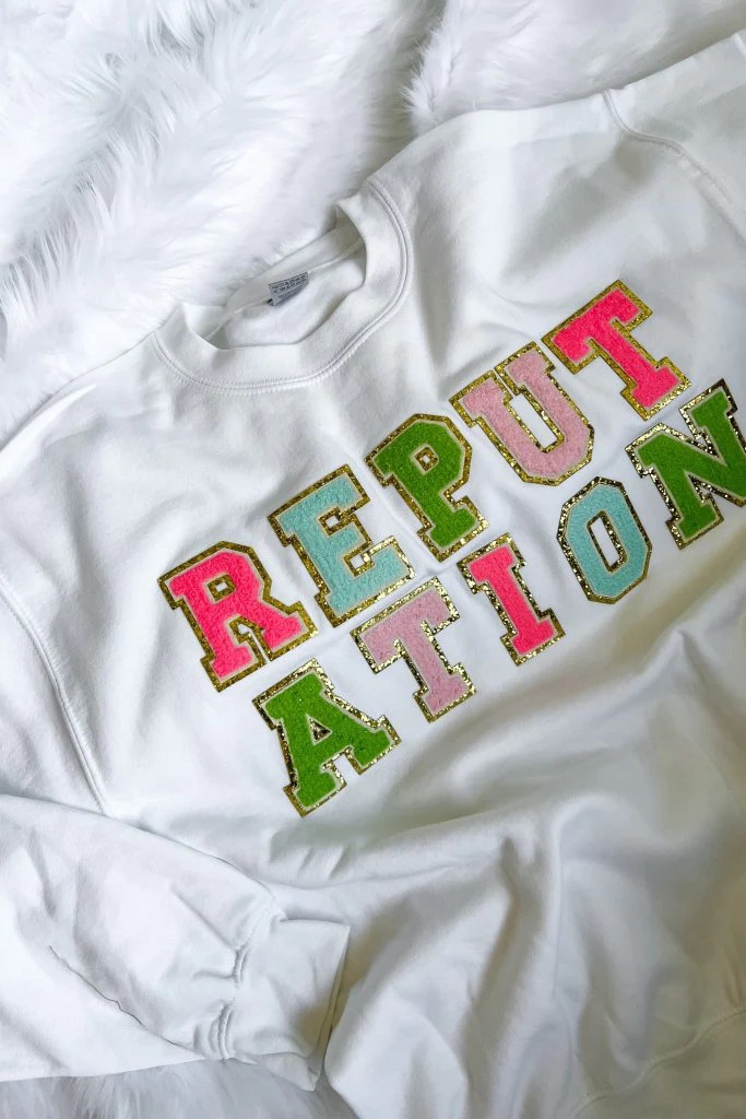 Eras Tour Chenille Patch Sweatshirt in White | Girl Tribe Co.