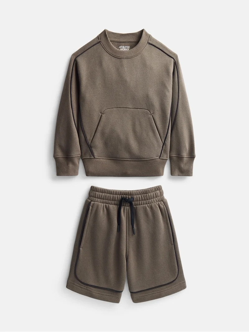 Athletic Works Boys Fleece Sweatshirt and Sweatshorts Set, 2 Piece, Sizes 4-18 & Husky | Walmart (US)