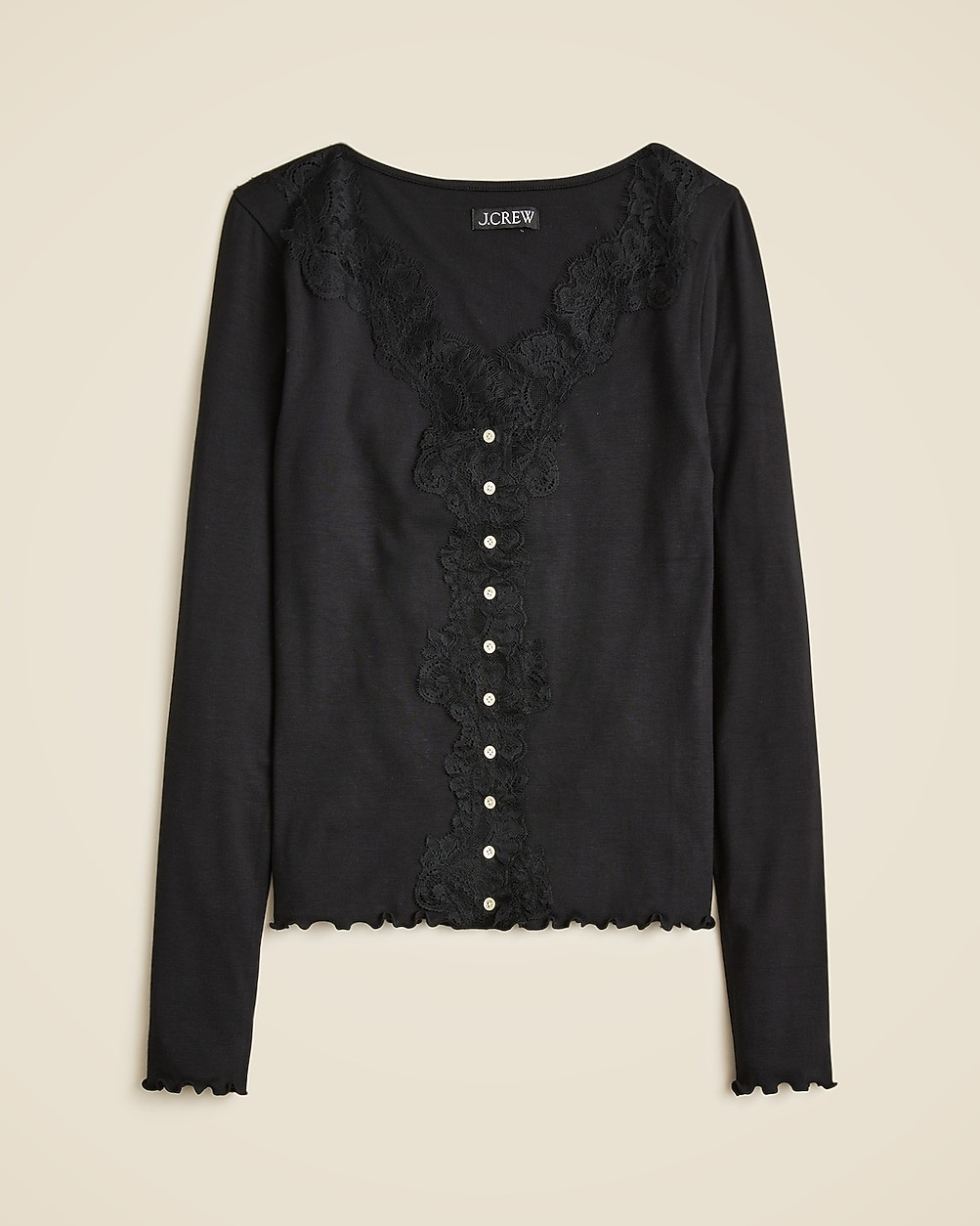 Refined rib cardigan top with lace trim | J. Crew US