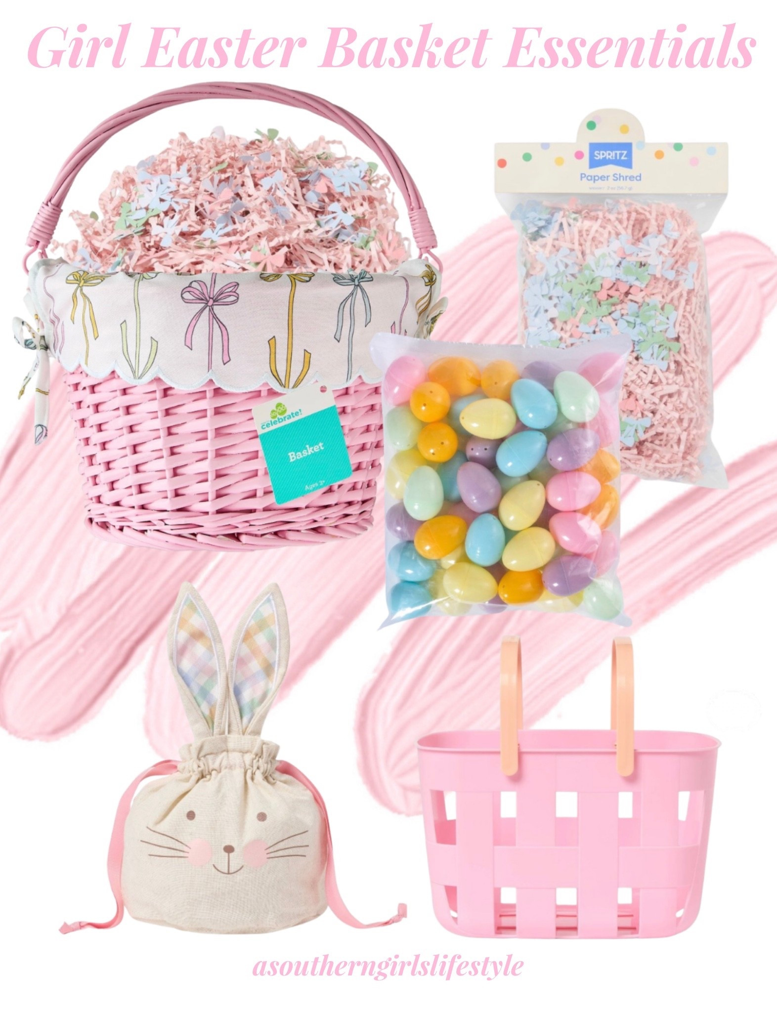 Girl Easter Basket Essentials - everything works together whether you go with the Pink Bow or Pink/Orange Plastic 

Pink Round Willow Basket with Scalloped Bow Liner, Easter Basket Pink Paper Grass and Bow Shred, Pastel Plastic Eggs, Bunny Fabric Treat Bag & Plastic Easter Basket with Handles Pink/Orange

Easter Basket Ideas. Gifts for Her  

#LTKKids #LTKSeasonal #LTKmomlife