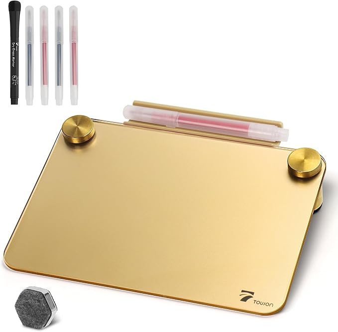 Gold Metallic Glossy Mirror Small White Board with Nail Support, Mini Desktop Glass Whiteboard, D... | Amazon (US)