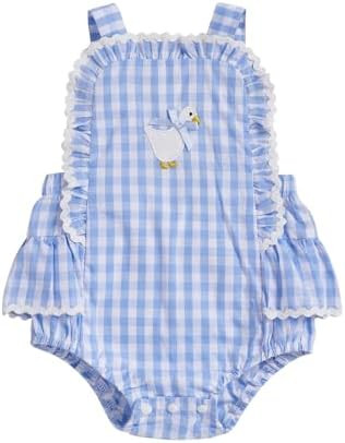 Baby Girl Goose Outfit Romper Farm Animal Gingham Overalls Ruffle Sleeveless Bodysuit Infant Summ... | Amazon (US)