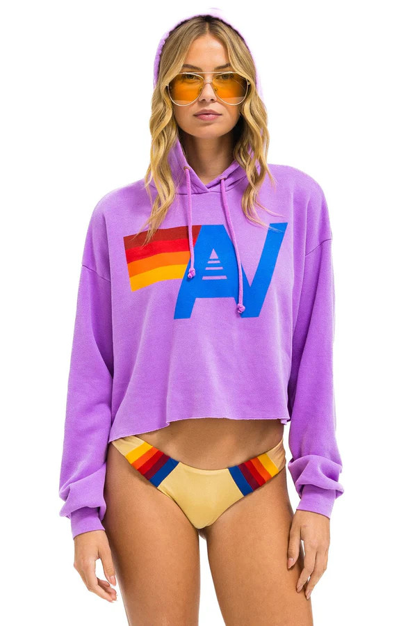 LOGO CROPPED PULLOVER RELAXED HOODIE - NEON PURPLE | Aviator Nation