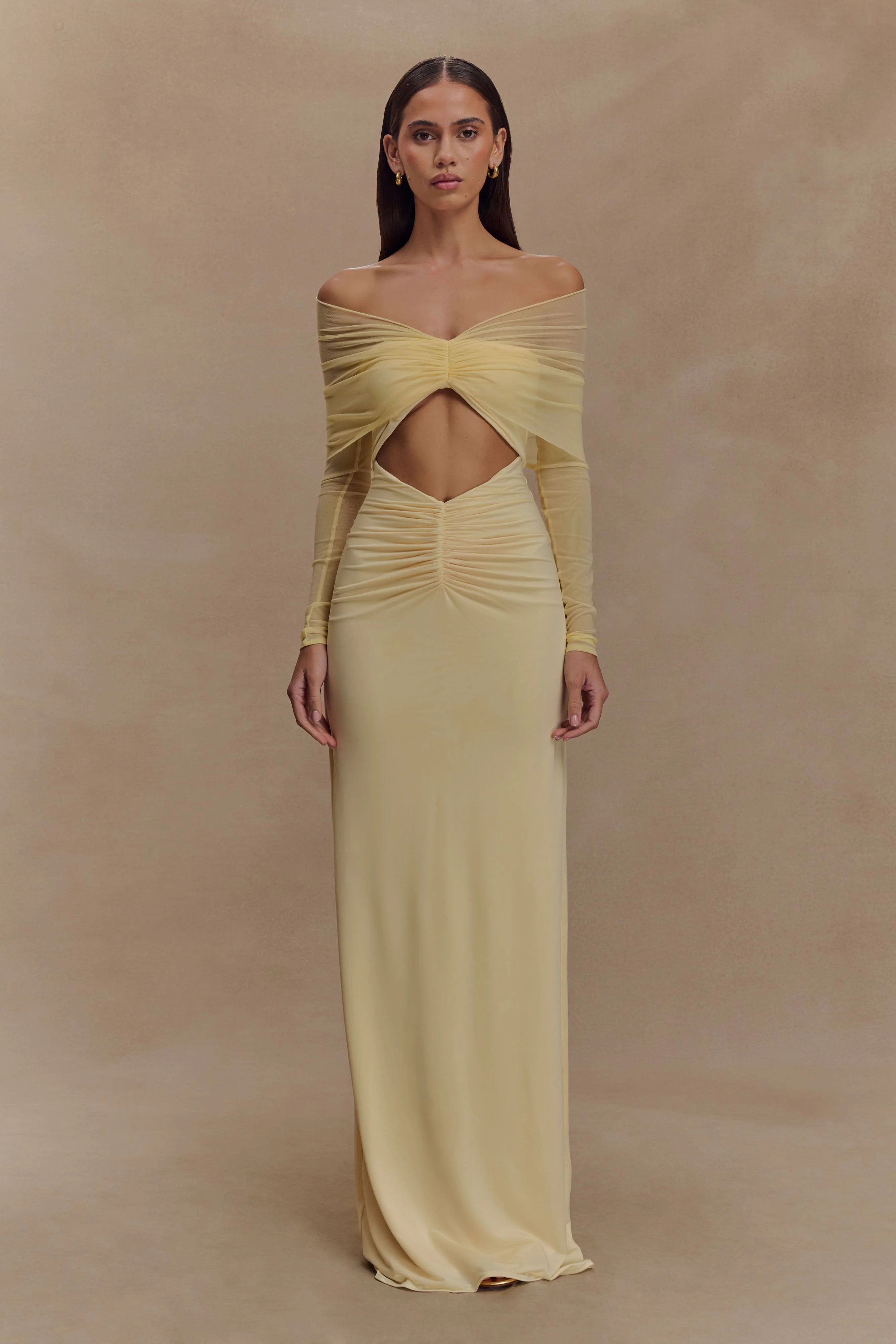 Rafaella Slinky And Mesh Maxi Dress - Lemon | MESHKI US