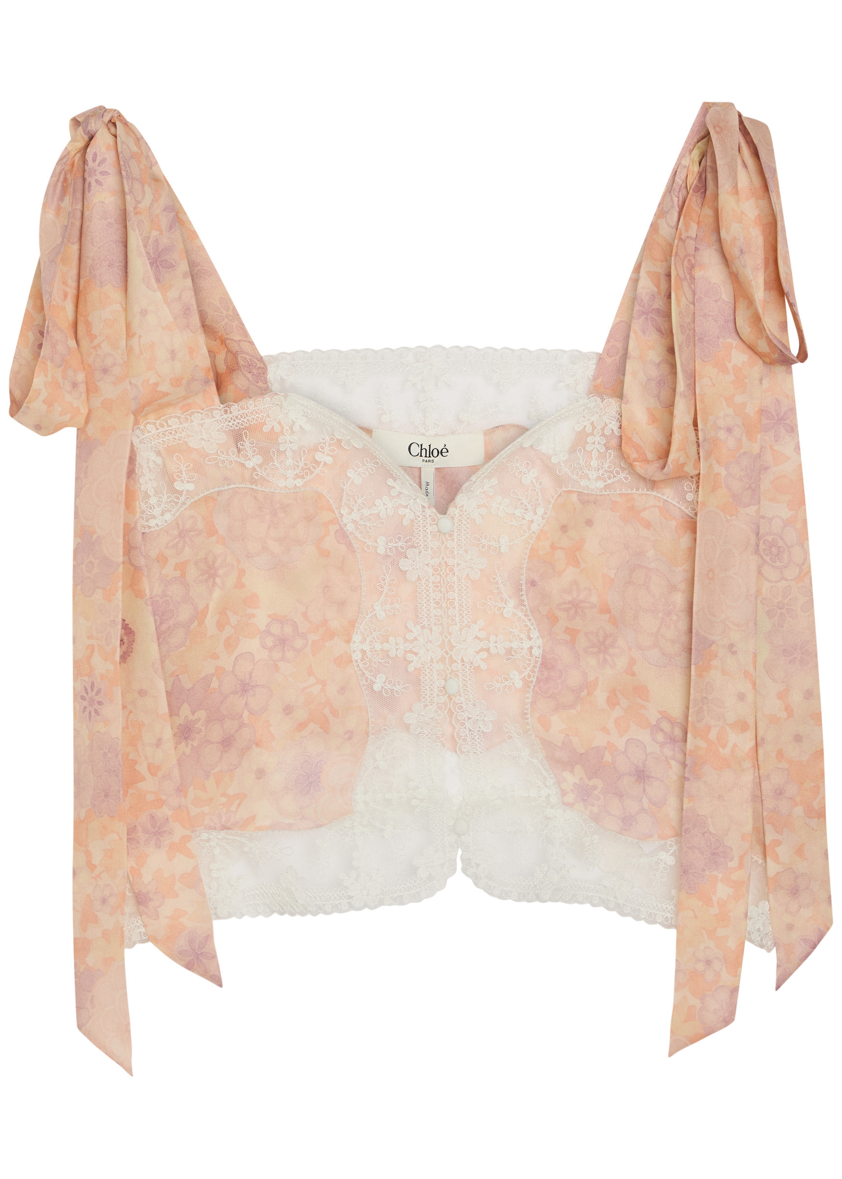 Floral-print lace-trim silk top | Harvey Nichols