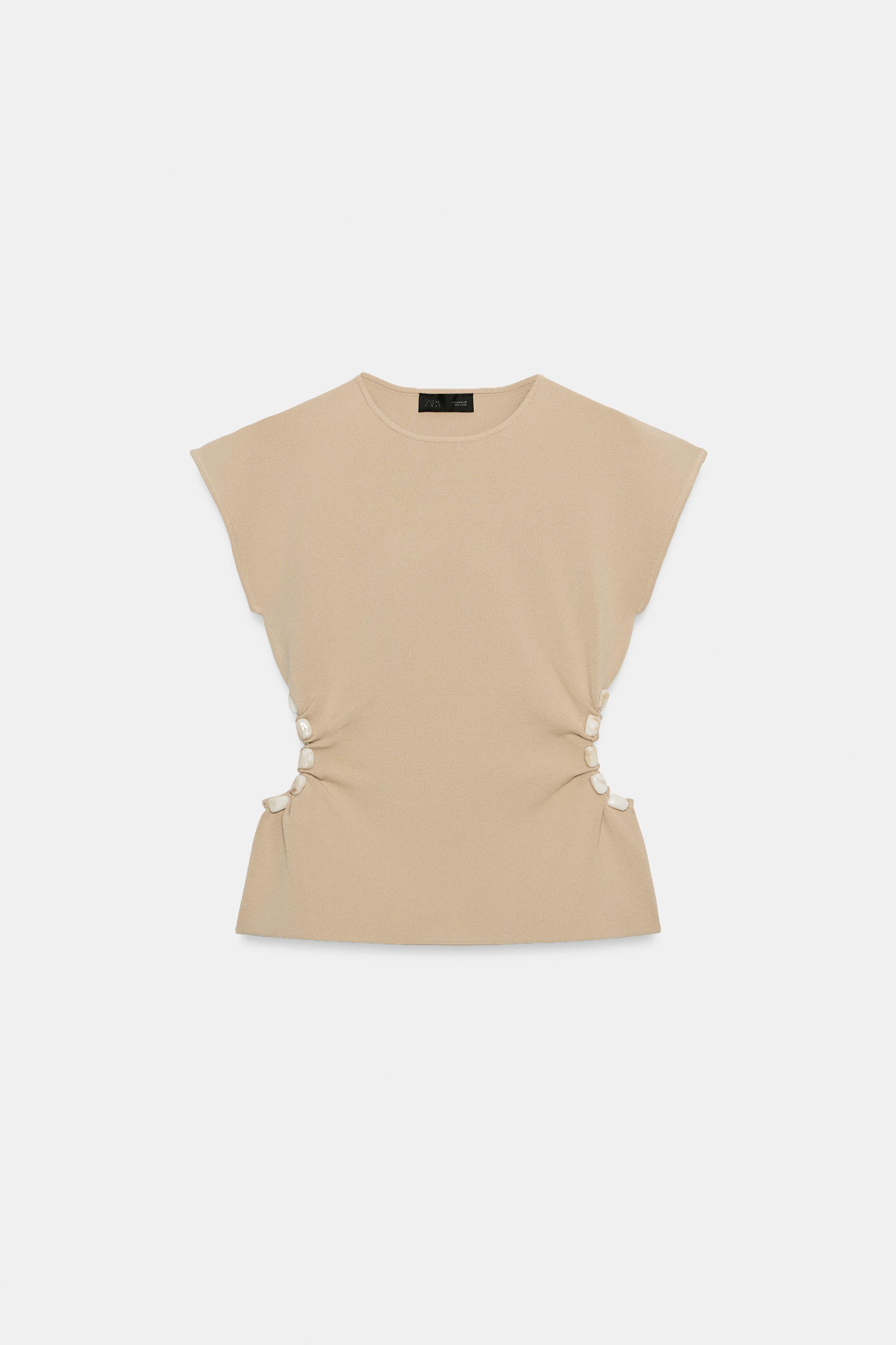 TOP EN MAILLE AJOURÉ AVEC PERLES | Zara FR