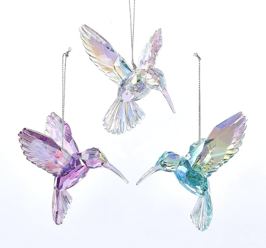 Kurt Adler T2031 3 Assorted Acrylic Iridescent Purple, Blue and Clear Hummingbird Christmas Ornam... | Amazon (US)