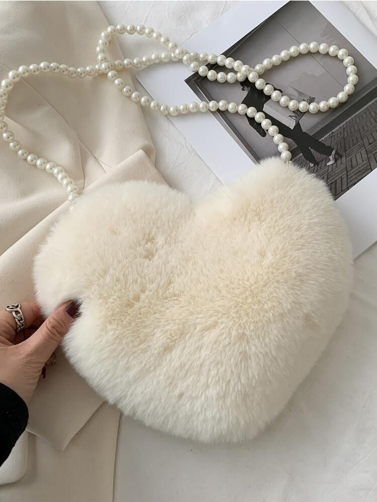 Minimalist Fuzzy Heart Design Novelty Bag | SHEIN