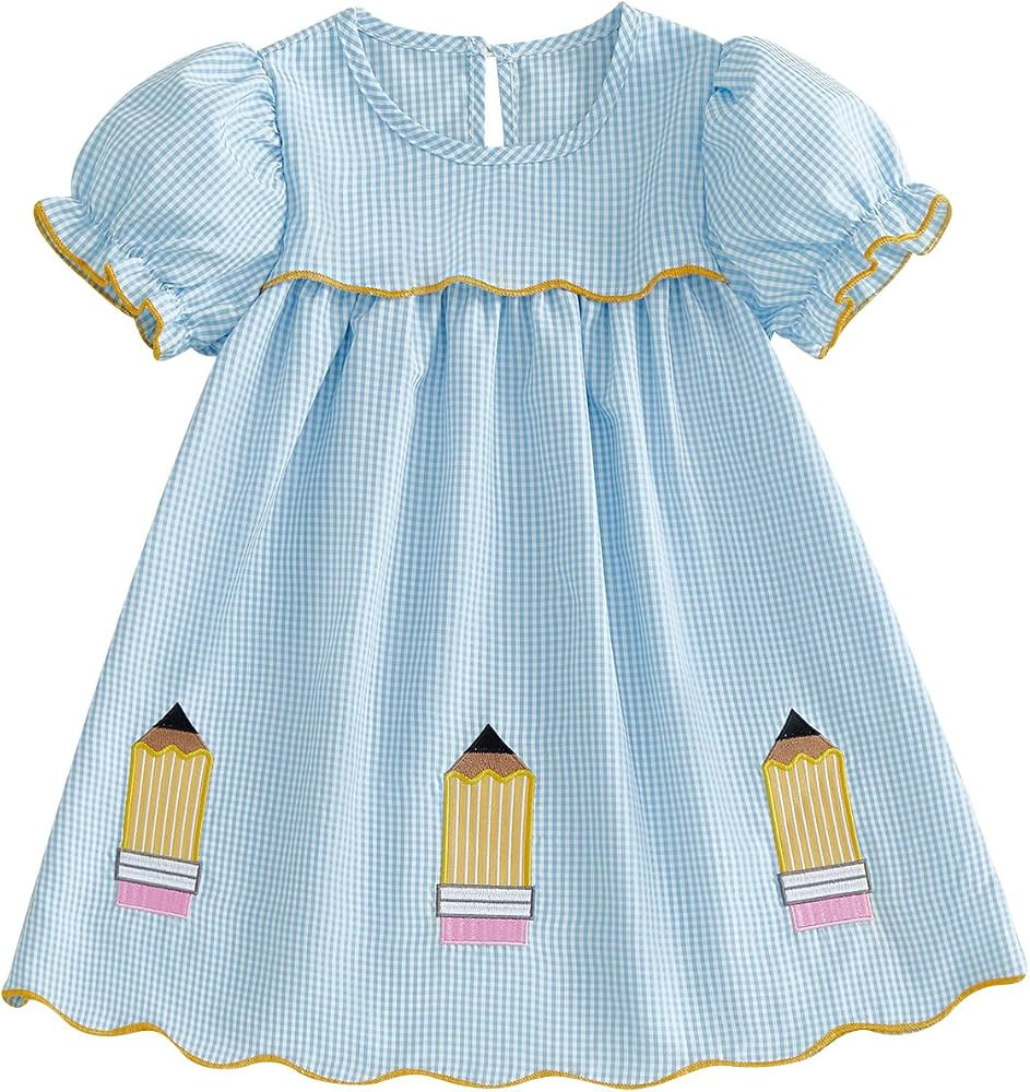Toddler Girl Back to School Dress Pencil Embroidery First Day of Preschool Kindergarten Outfit fo... | Amazon (US)
