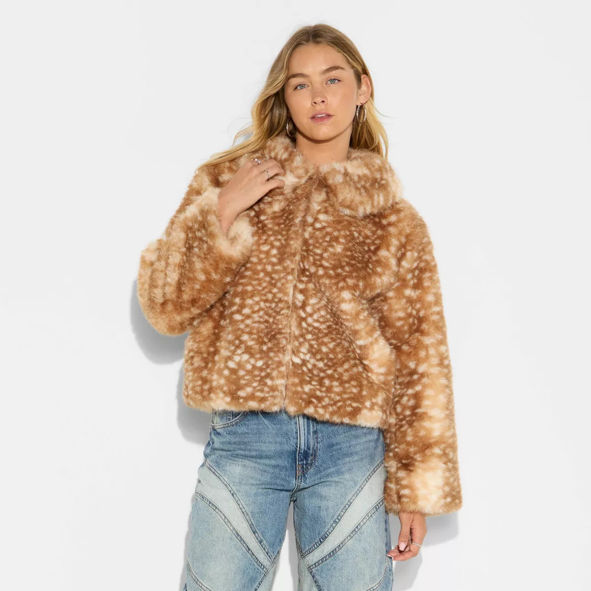 Women's Faux Fur Jacket - Wild Fable™ Tan Deer Hide M | Target