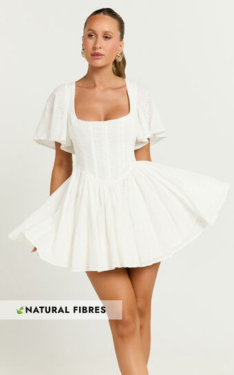 Edelyn Mini Dress - Corset Front Gathered Dress in White | Showpo (US, UK & Europe)