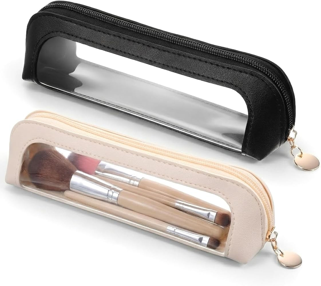 2Pcs Small Double Sided Clear Makeup Bag, PU Leather Waterproof Makeup Brush Bag, Portable Travel... | Amazon (UK)