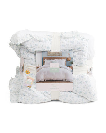 Floral Contrast Ruffle Comforter Set, Cotton/Polyester | TJ Maxx