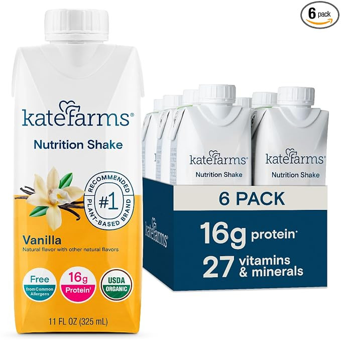 KATE FARMS Organic Nutrition Shake, Vanilla, 16g Protein, 6 Pack | Amazon (US)