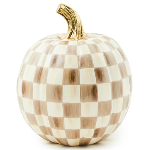 MACKENZIE-CHILDS Small Pumpkin, Resin Halloween Home Decor, Brown-and-White Mocha Check | Amazon (US)