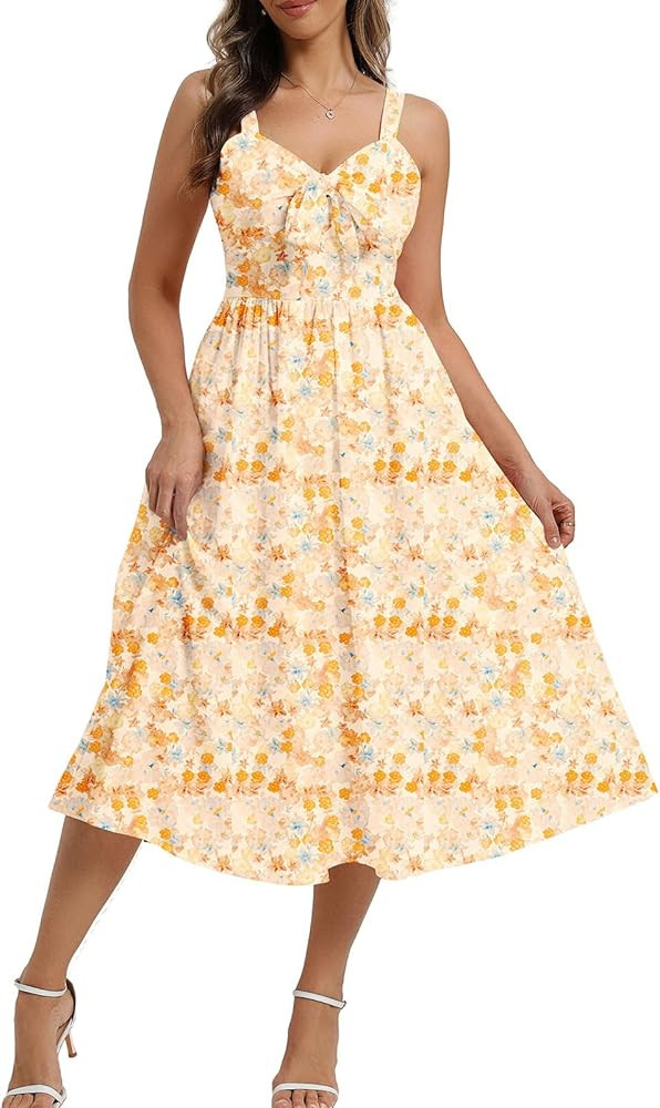 Belle Poque Summer Dresses for Women 2026 Tie Front Dress Beach Wedding Guest Dress Floral Sundre... | Amazon (US)