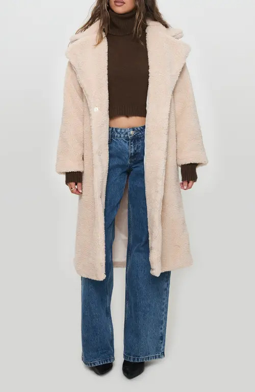 Princess Polly Leah Long Teddy Coat in Beige at Nordstrom, Size Medium | Nordstrom