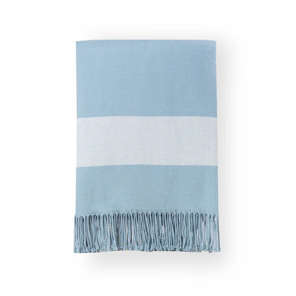 Coastal Throw Blanket, Plaid with Fringe, Baby Blue, 51"x71" | Hofdeco