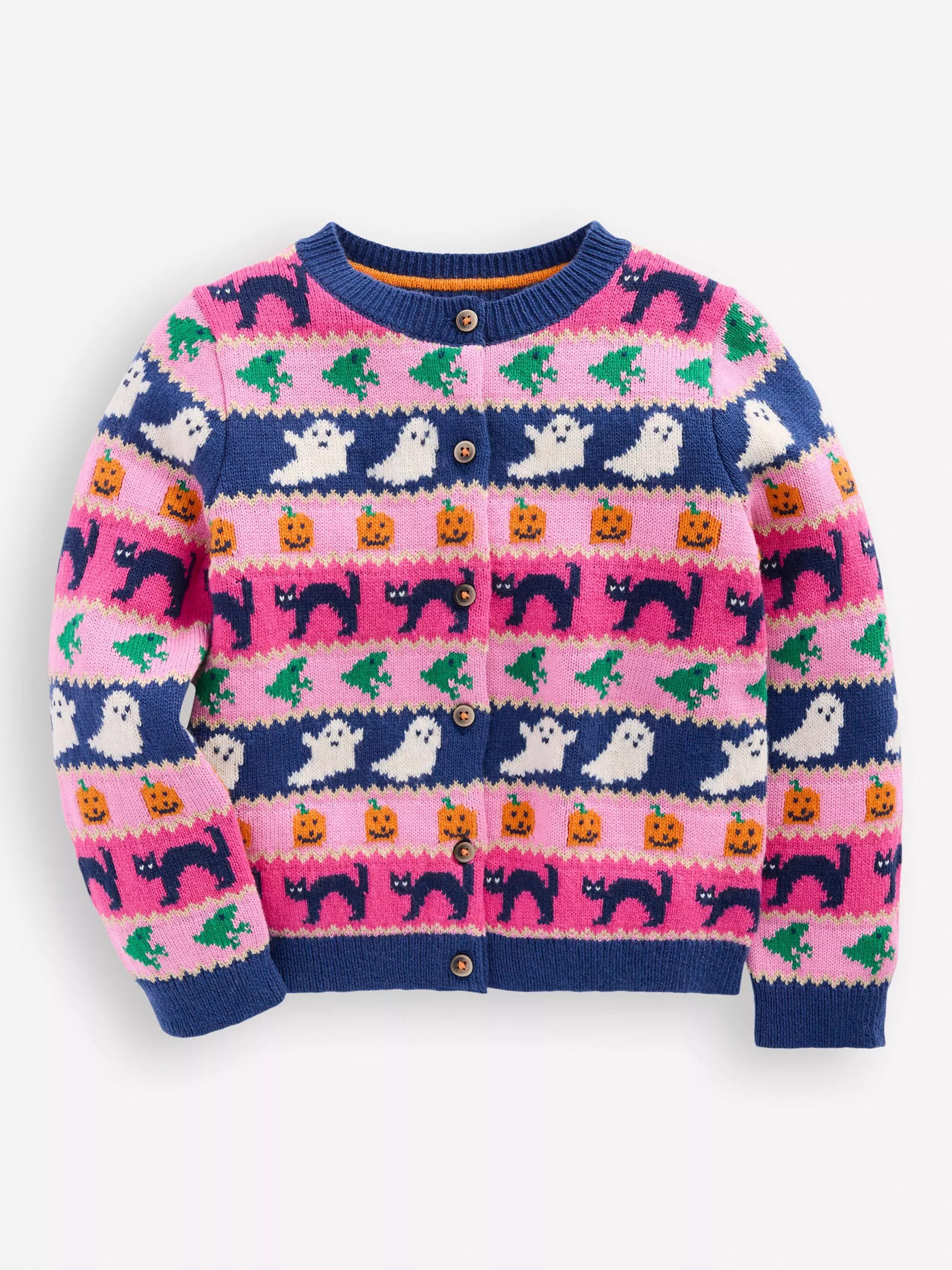 Mini Boden Kids' Edie Wool Blend Cardigan, Pink Halloween | John Lewis (UK)