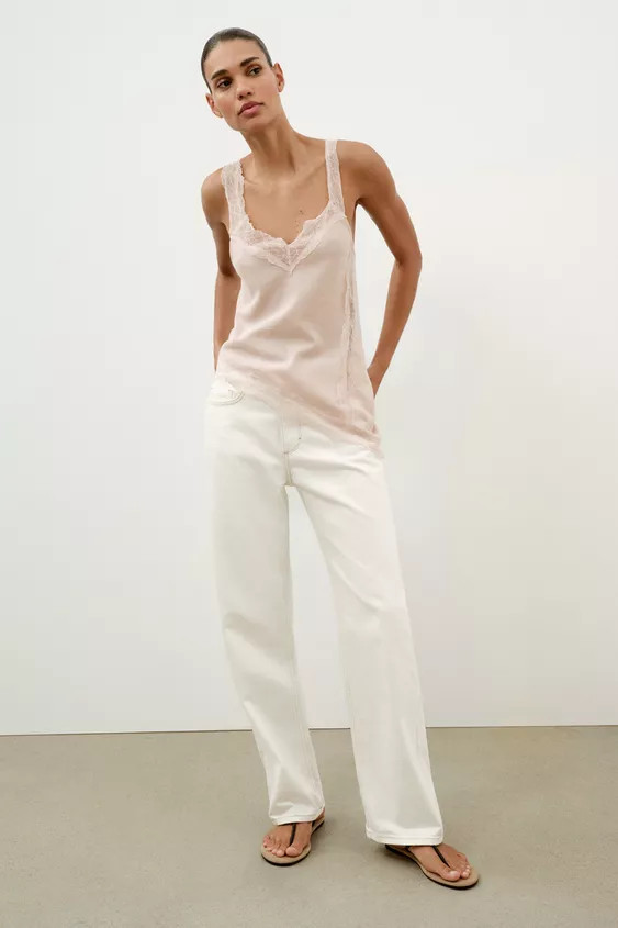 RUSTIC ASYMMETRIC LACE TOP | Zara US